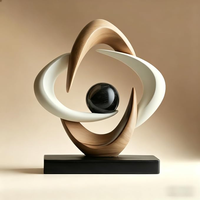 AWNR Gold Abstract Sculpture House Decor Aesthetic - Home Décor Accents for Nightstand, Shelves, Dining Room, Entryway Table, Office, Desk Accessories (White and Wood Color C)