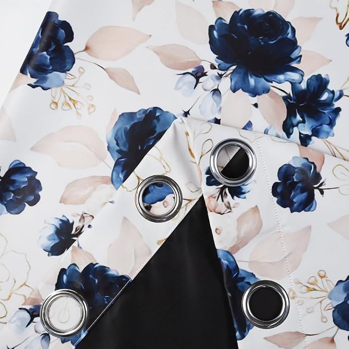 Renaiss Floral Blackout Curtains for Bedroom Pretty Rose Flowers Pattern Curtain & Drapes Thermal Insulated Black Out Curtain for Living Room 53W x 108L inches 2 Panel Set