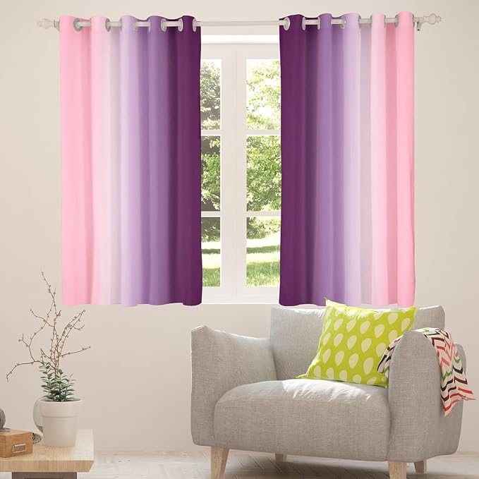 jejeloiu Purple Darkening Drapes (2 Panels, 52 x 84 Inch) Ombre Pink Curtains for Bedroom Living Room for Kids Decor Gradient Style Blackout Curtains Abstract Window Treatments