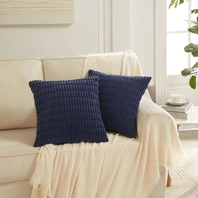 Fancy Homi 4 Packs Decorative Throw Pillow Covers for Living Room Couch Bed, Modern Farmhouse Boho Home Décor Accent Cushion Case, 16" x 16", Navy Blue