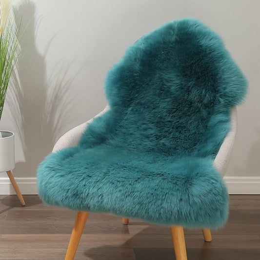 LLB Genuine Sheepskin Area Rug Wool Rug Fur Carpet Fluffy Shaggy Fur Rug for Living Room Kids Bedroom Real Sheepskin Throw Lambskin Rugs Sofa Mat Chair Seat Covers (Peacock Blue, 2 x 3 ft Sheepskin)
