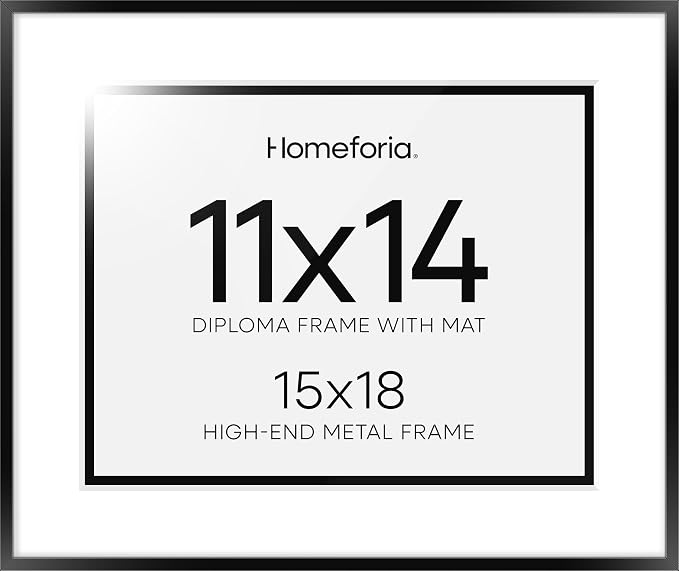 Homeforia 15x18 Diploma Frame Black, High End Metal 15 x 18 Black Certificate Frame with Mat 11 x 14, 18x15 Document Frame Matted to 11x14, Graduation Degree Frames, Tempered Glass, Wall Kit, Set of 3