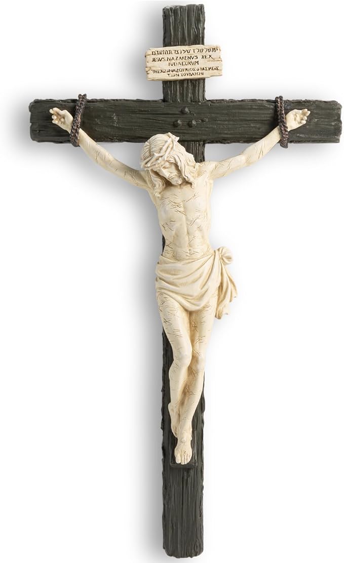 DevotedWalls 20.75" H Catholic Realistic Style Crucifix for Wall, Renaissance Large realistic Jesus Chirst Cross for Church, Chapels and Home (Black and White Color)