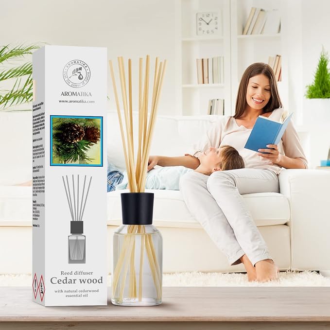 Cedarwood Reed Diffuser 3.4 Fl Oz - Scented Reed Diffuser Gift Set - Best for Aromatherapy - Home - Room Air Fresheners - Cedarwood Essential Oil - by Aromatika (Pack of 2)