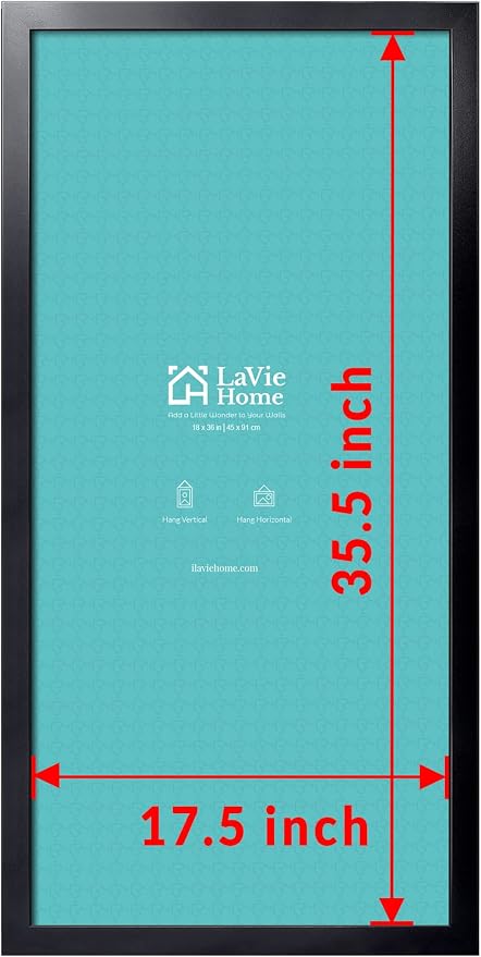 LaVie Home 18x36 Picture Frame Black, 18 x 36 Panoramic Picture Frame for Wall Decoration, Classic Black Minimalist Style Suitable for Decorating Houses, Offices, Hotels（1 Pack）