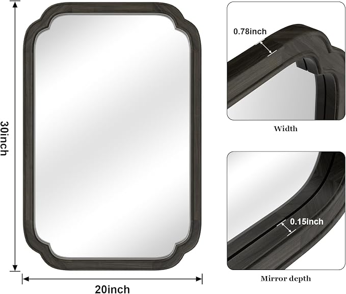WallBeyond 20" x 30" Rounded Corner Arch Wall Mirror with Wood Frame for Entryway, Living Room or Bedroom Home Decor - Light Woodgrain [20" x 30" Black]