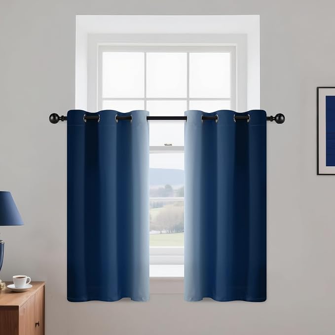Yakamok Ombre Curtains Blue and Greyish White for Living Room,42Wx36L | Room Darkening Curtains 36,Thermal Insulated Gradient Color Drape,Light Blocking Grommet Window Curtains for Bedroom,2 Panels