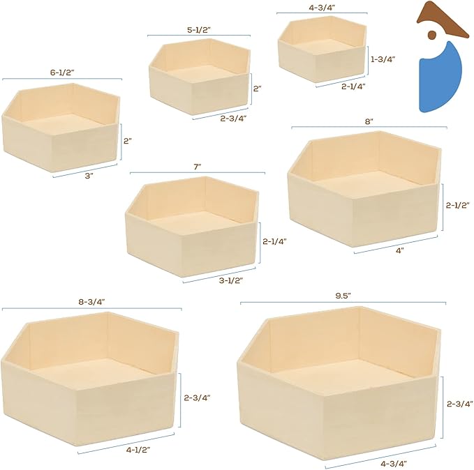 Woodpeckers Wooden Hexagon Floating Shelves with Backs, 2 Sets of 7, Unfinished for Crafts and DIY Wall Décor: Modern, Geometric, Rustic, or Honeycomb
