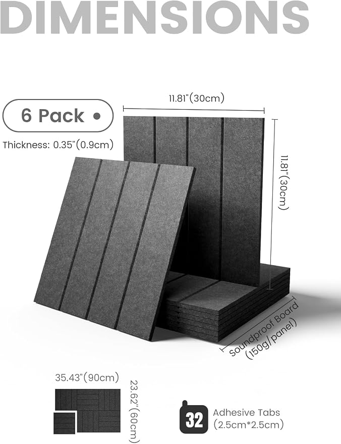 Fluxynara Felt Bulletin Board Tiles Large 36" x 24"Cork Board Alternative-6 Pack with 32 Adhesive Tabs, Thick Slat Wall Panels for Office Decor, Push Pin Board Wall Organizer Alternative-Charcoal Gray