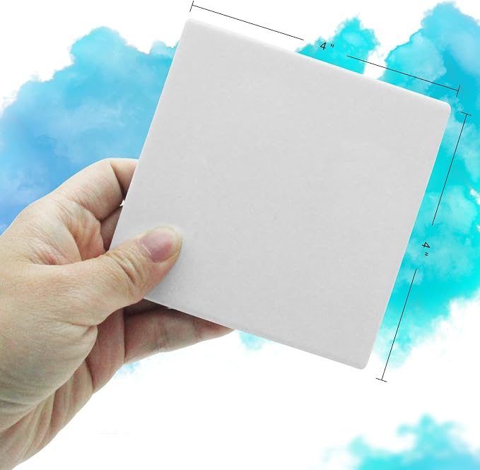 48 Pack Sublimation Blanks Coasters Bulk, 4 Inch Glossy White Glazed Ceramic Tiles Bulk with Cork Backing Pads, Heat Transfer Cup Mat for DIY Crafts Home Kitchen Decor (Square 48PCS)