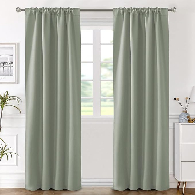 H.VERSAILTEX Blackout Curtains Thermal Insulated Window Treatment Panels Room Darkening Blackout Drapes for Living Room Back Tab/Rod Pocket Bedroom Draperies (2 Panels, Light Sage, 42 x 84 Inch)