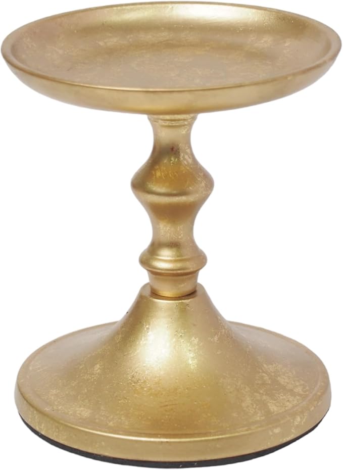 Hosley Aluminum Metal Decorative Pillar Candle Holder Gold Finish Set of 2 for Candles or Display, 5Inch High - Ideal for Weddings, Parties, Events, Home Decor, Gifts, Elegant