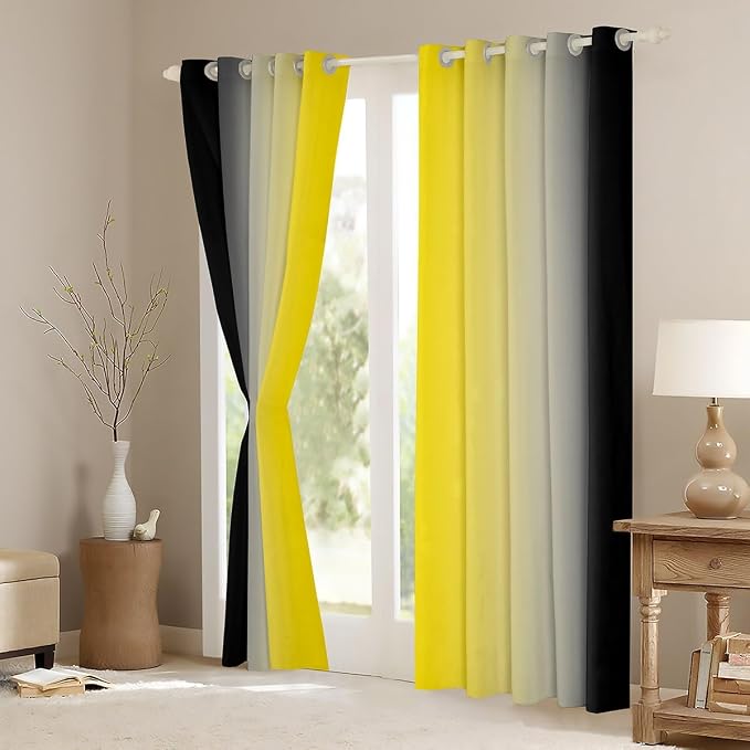 jejeloiu Yellow Darkening Drapes (2 Panels, 42 x 90 Inch) Ombre Black Curtains for Bedroom Living Room for Kids Decor Gradient Style Blackout Curtains Abstract Window Treatments