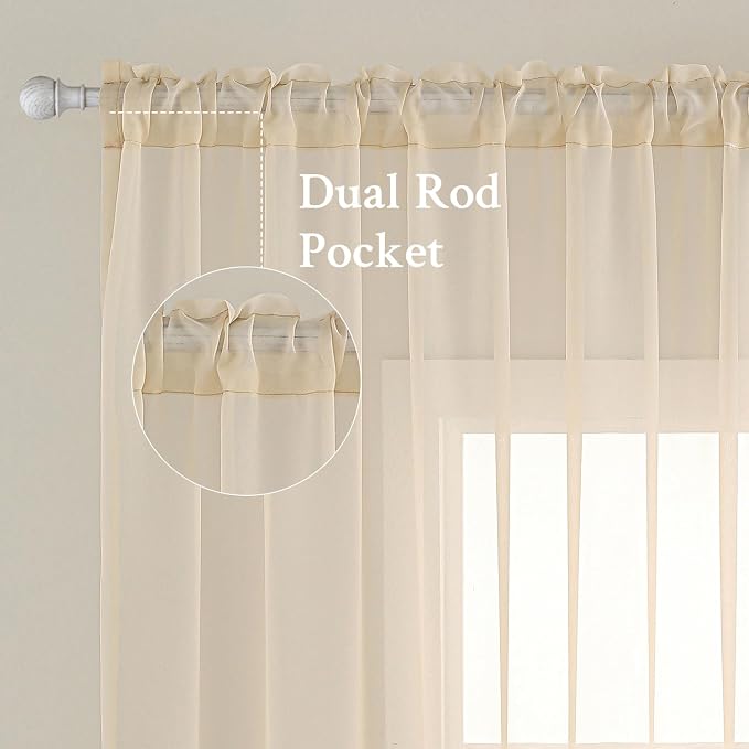 MIULEE 2 Panels Solid Color Sheer Window Curtains Elegant Window Voile Panels/Drapes/Treatment for Bedroom Living Room (54X45 Inches Cream)
