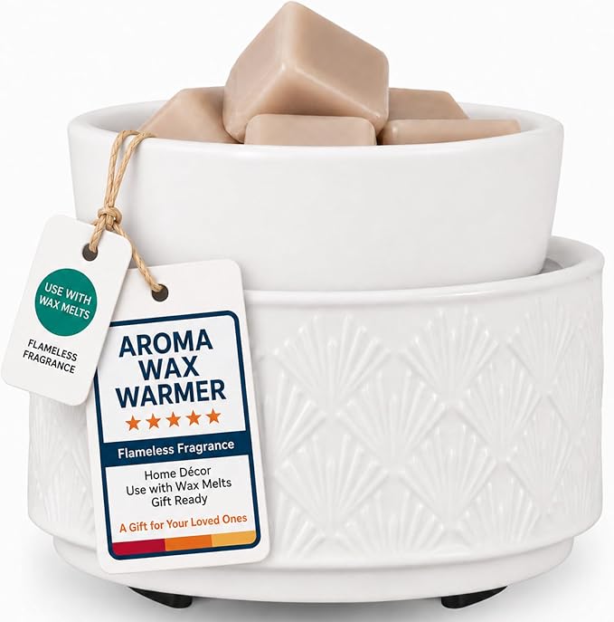 mocosa Ceramic Wax Warmer Wax Melt Warmer for Scented Wax 3-1 Electric Candle Warmer Home Fragrance Wax Burner for Mom Women(White-Fan Shaped)