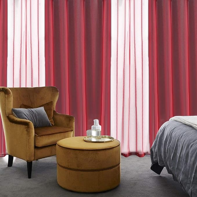MIULEE 2 Panels Burgundy Red Semi Sheer Window Curtains Elegant Christmas Decor Grommet Top Voile Drapes Window Treatment Linen Textured Panels for Bedroom Living Room (54X63 inch Length)