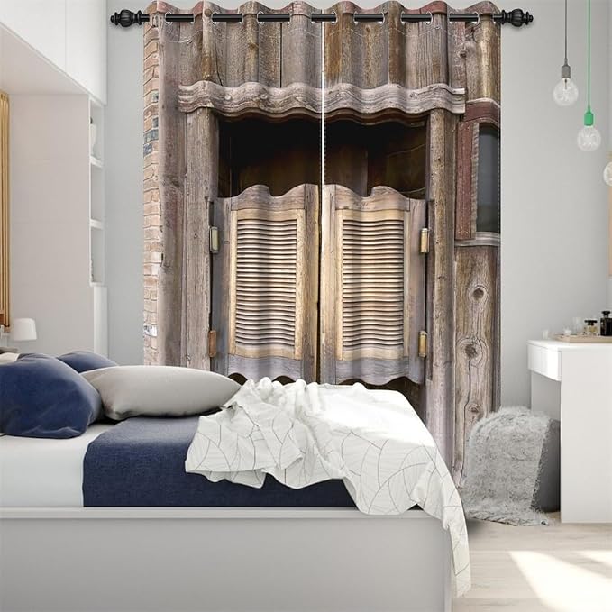 Rustic Curtains Antique Old Wooden Barn Door Window Curtains Vintage Wood Plank Aged Door Garage Door Abandoned Farmhouse Rural Farm Living Room Bedroom Window Drapes,26x63 inch,2 Panels