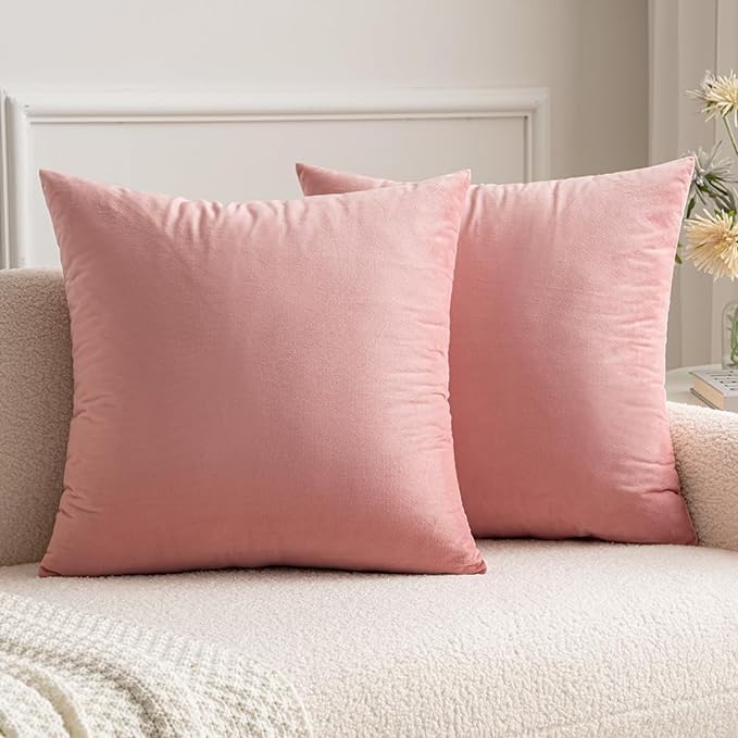 MIULEE Velvet Throw Pillow Covers 16x16 Inch, Pack of 2 - Dusty Pink, Soft Solid Decorative Pillow Covers Cushion Cases Modern Luxury Home Decor for Spring Couch Sofa Bedroom Livingroom