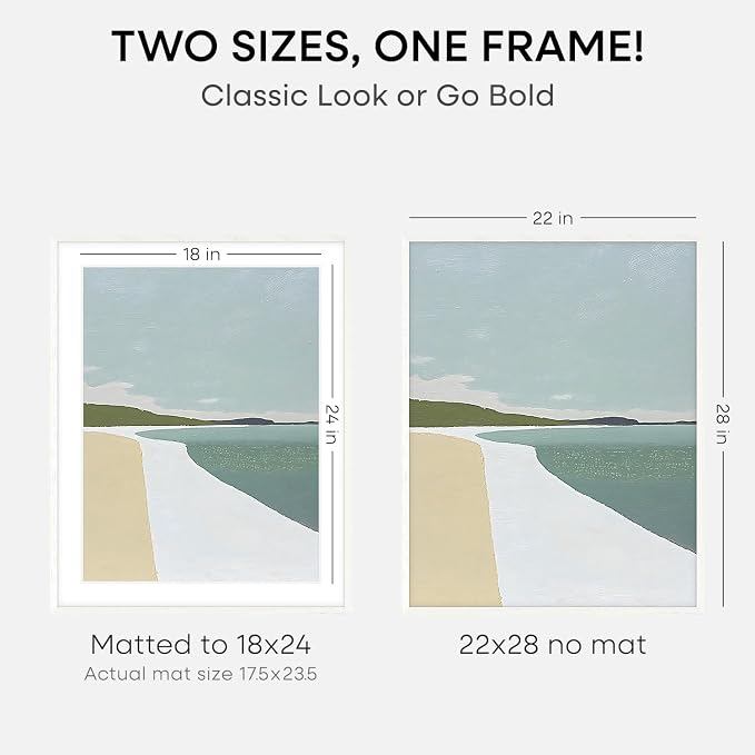 Homeforia 22x28 Poster Frame White, High End Oak 22 x 28 Wood Picture Frame with Mat 18 by 24 for Photo, 22x28 Large Wooden Frame Matted to 18x24, 28x22 Thin Frames, Tempered Glass, Wall Kit, Set of 3