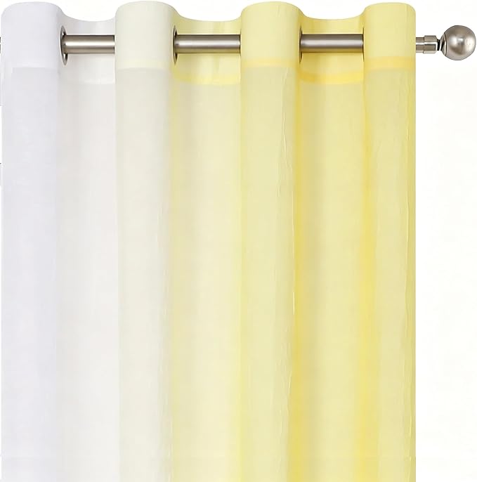 Purainbow Yellow Ombre Sheer Curtains for Living Room Chiffon Crinkle Semi Sheer Curtain Panels for Bedroom Decor, Light Filtering Gradient Window Treatments with Grommet Top, 2 Panels, 52" Wx95 L