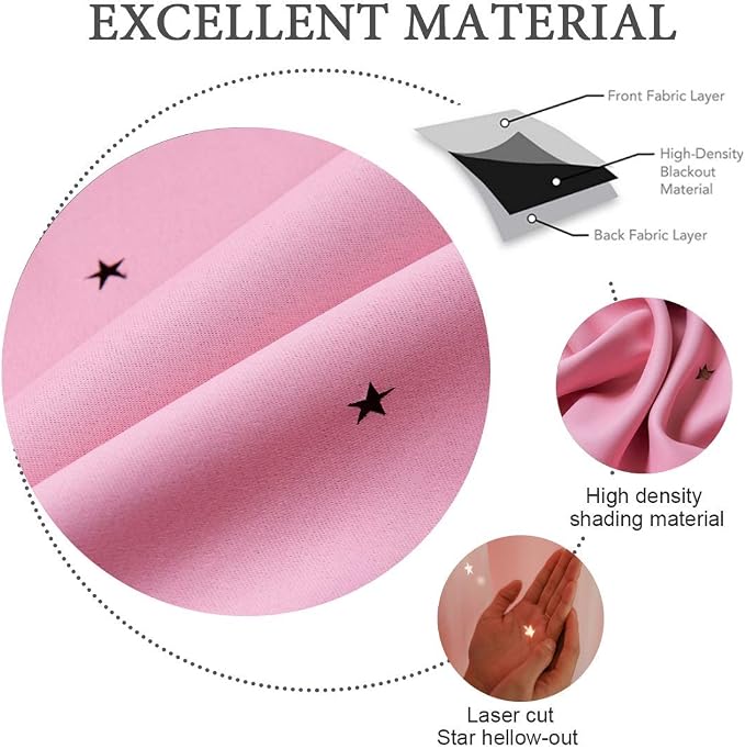 UNISTAR 2 Panels Stars Blackout and Sheer Curtains for Bedroom Girls Kids Baby Room, Double Layer Star Cut Out Living Room Window Curtain, W34 x L84 Inches Long, Pink