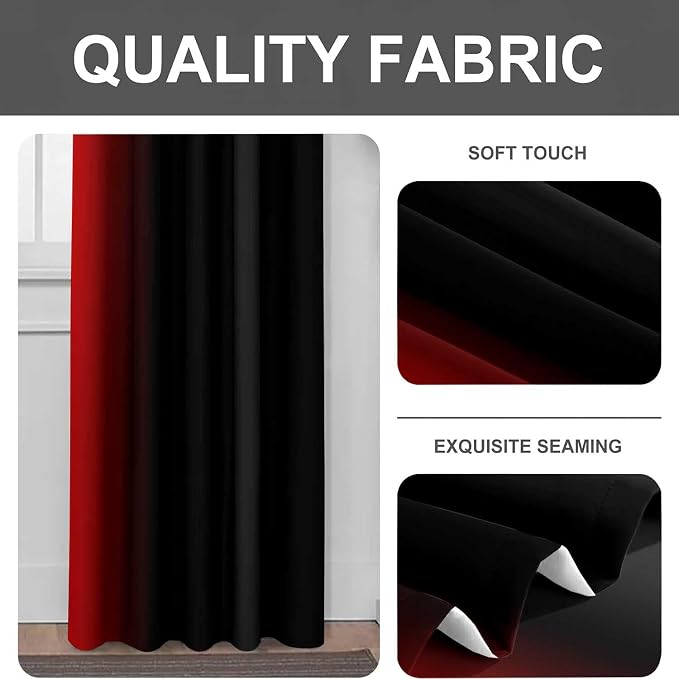 Red and Black Kitchen Curtains 2 Panels for Dining Room Abstract Ombre Curtain 39 inch Length Semi Sheer Rod Pocket Window Treatment Panel for Living Room,27.5"x39"