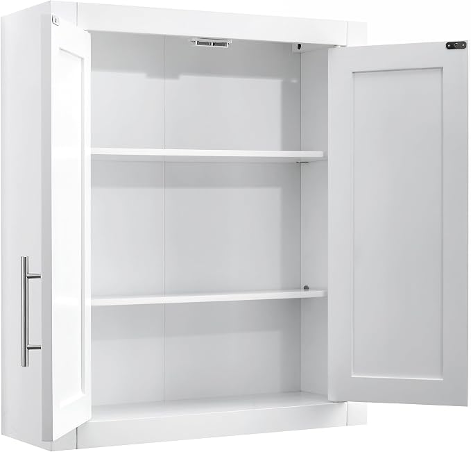 Crosley Furniture Savannah 2-Piece Wall Storage Cabinet, Cabinets for Laundry, Bathroom, Kitchen, White
