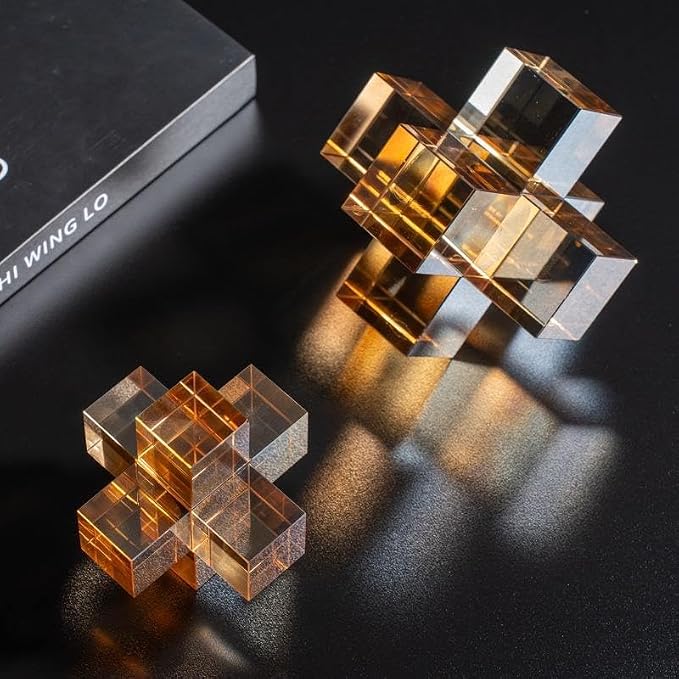 Modern Minimalist Crystal Cross Geometric Statues Ornaments - Versatile Indoor Decor, Perfect for Gifting, Home Decorations (Champagne)