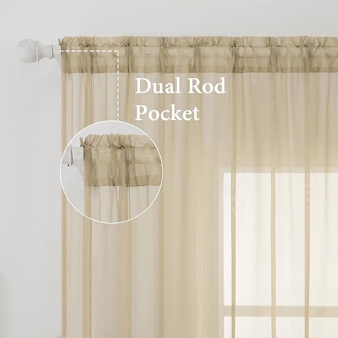 MIULEE 2 Panels Solid Color Sheer Window Curtains Elegant Window Voile Panels/Drapes/Treatment for Bedroom Living Room (54X108 Inches Beige)