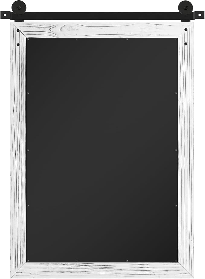 COGOOD Farmhouse Bathroom Mirror - 42 x 29 Rustic Barn Door Style Mirror for Living Room, Entryway, Vanity Wall Decor (White)