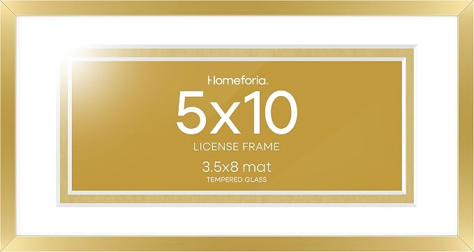 Homeforia 5x10 Business License Frame Gold, High End Metal 5 x 10 Document Certificate Frames with Mat 4x9, 5by10 Professional License Frame for Wall or Tabletop, Tempered Glass, Wall Kit, Set of 3