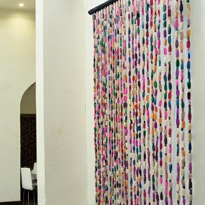 ave split Wood Door Beaded Curtain Boho-Bohemian Wooden Doorway Beads Curtains Made of Wood&Bamboo-for Window,Aisle, Corridor, Door Decor 048zp- (Colorfull, 52 Strands)