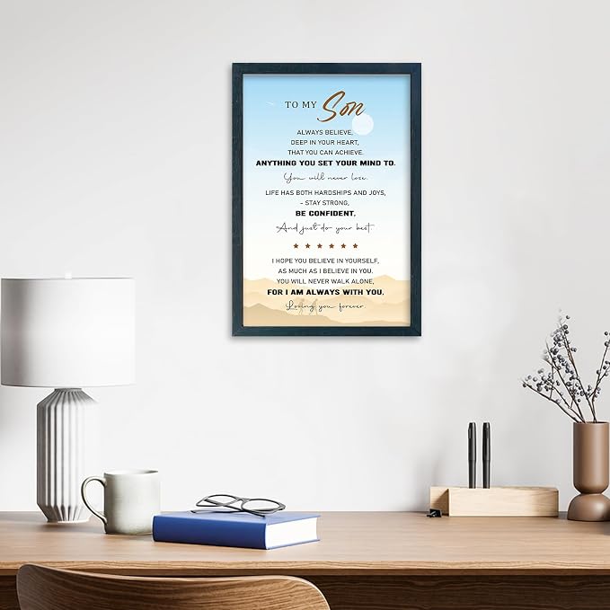 YWJKWLGS To My Son Inspirational Wall Art 11x16, Motivational Quote Teen Boys Room