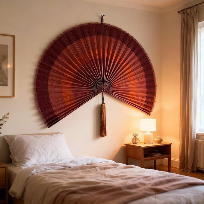 ChumDecor Fan Wall Decor,Japanese Chinese Wall Fans Decor, Boho Hanging Headboard,Decorative Folding Fan for Over Bed Decorations (Terracotta, 48inch)