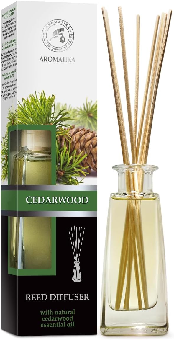 Cedarwood Reed Diffuser 3.4 Fl Oz - Scented Reed Diffuser Gift Set - Best for Aromatherapy - Home - Room Air Fresheners - Cedarwood Essential Oil - by Aromatika