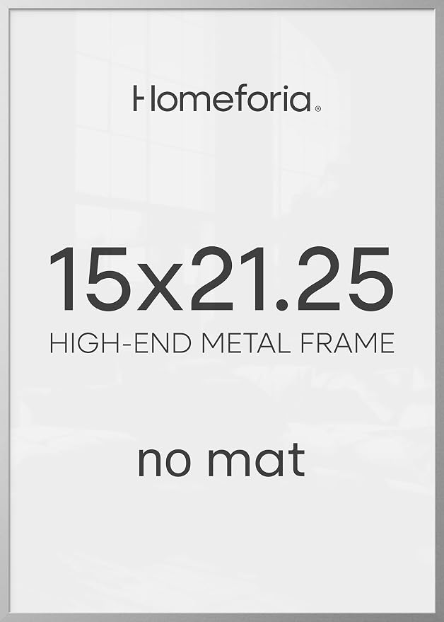 Homeforia 15x21.25 Silver Puzzle Frame, High End Metal 15 x 21.25 Picture Frames without Mat, 21.25x15 Thin Silver Poster Frame for Wall, 15by21.25 Puzzle Art Frame, Tempered Glass, Wall Kit, Set of 1