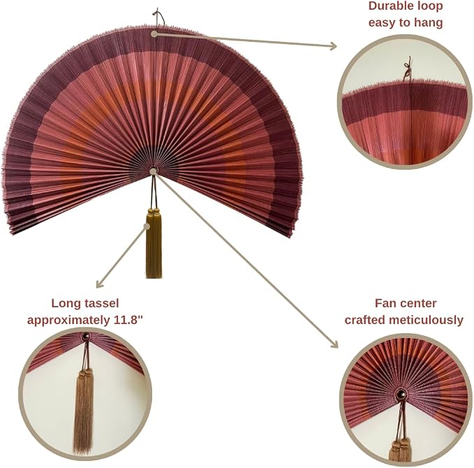 ChumDecor Bamboo Fan Wall Decor,Japanese Chinese Wall Fans Decor, Boho Hanging Headboard,Decorative Folding Fan for Over Bed Decorations (Terracotta, 40inch)
