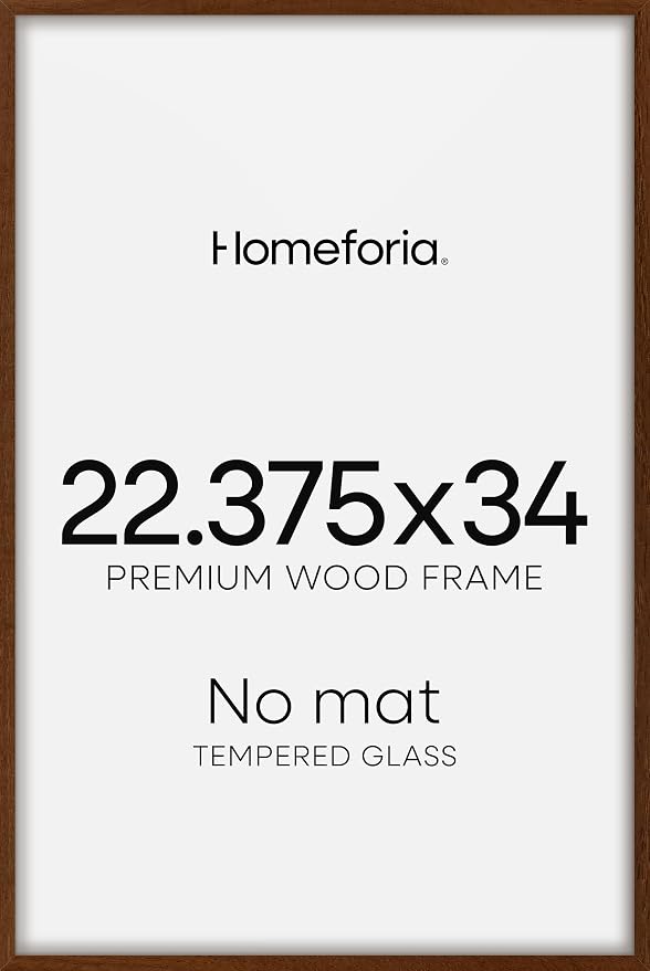 Homeforia 22.375x34 Puzzle Frame Brown, High End Dark Oak 22.375 x 34 Picture Frame Wood without Mat, 34x22.375 Wooden Walnut Thin Frames for Wall, 22.375by34 Frame, Tempered Glass, Wall Kit, Set of 1