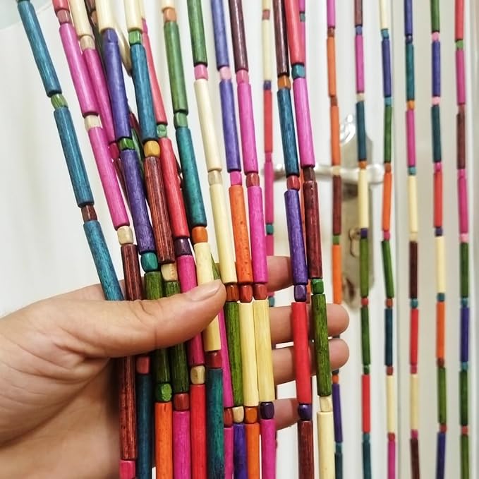 ave split Rainbow Colorful Hippie Wood Door Beaded Curtain Boho-Bohemian Wooden Doorway Beads Curtains Made of Wood&Bamboo-for Window,Door 056-ZJ (Colorful)