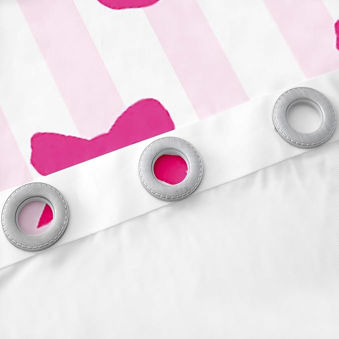 Feelyou Pink Girls Bow Curtains for Bedroom Living Room (2 Panels, 42 x 90 Inch) Kawaii Cherry Prints Darkening Dreapes Boys Teens Decor Stripes Blackout Curtains Cute Bowknot Window Treatments