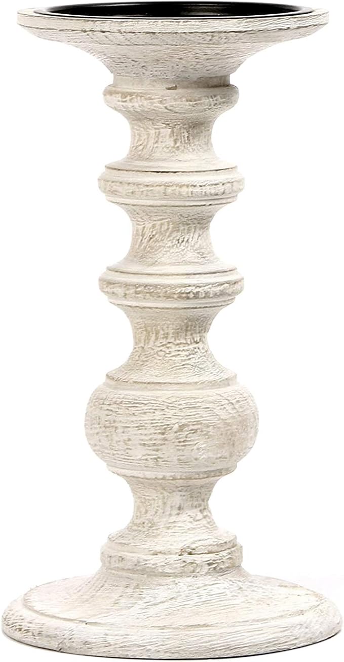 Hosley White Wood Pillar Candle Holder 9 Inch High Ideal Gift for Farmhouse Weddings Special Occasion Spa Aromatherapy Settings Candle Gardens. W1
