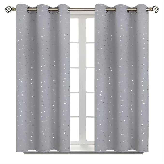 BGment Short Curtains for Windows, Small Blackout Curtains 45 Inch for Bedroom, Star Room Darkening Curtains Thermal Insulated Grommet Drapes for Kids Room Nursery, 2 Panels (42 x 45 Inch, Light Grey)
