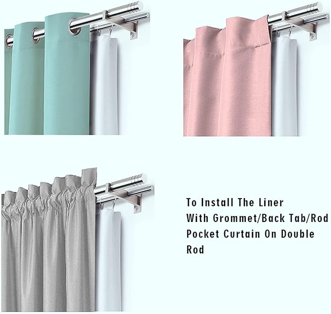 Melodieux 100% Blackout Curtain Liners for 84 Inches Long Sheers and Curtains, 2 Panels Set, Off White/Black, 50 by 80 Inch, Rings Included