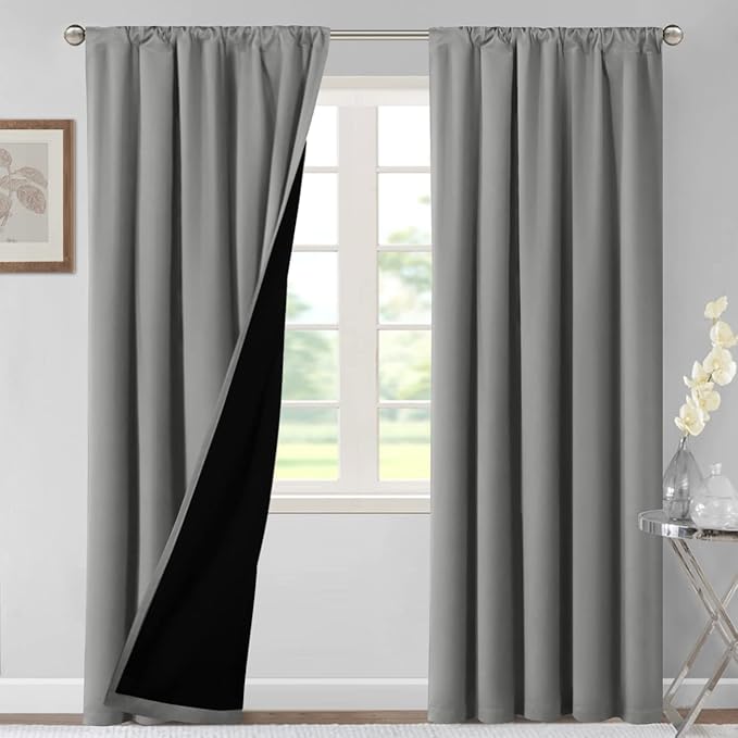 H.VERSAILTEX 100% Blackout Curtains for Bedroom Thermal Insulated Blackout Curtains for Living Room 108 Inches Long Rod Pocket Curtains with Black Liner 2 Panels Set, Dove Gray