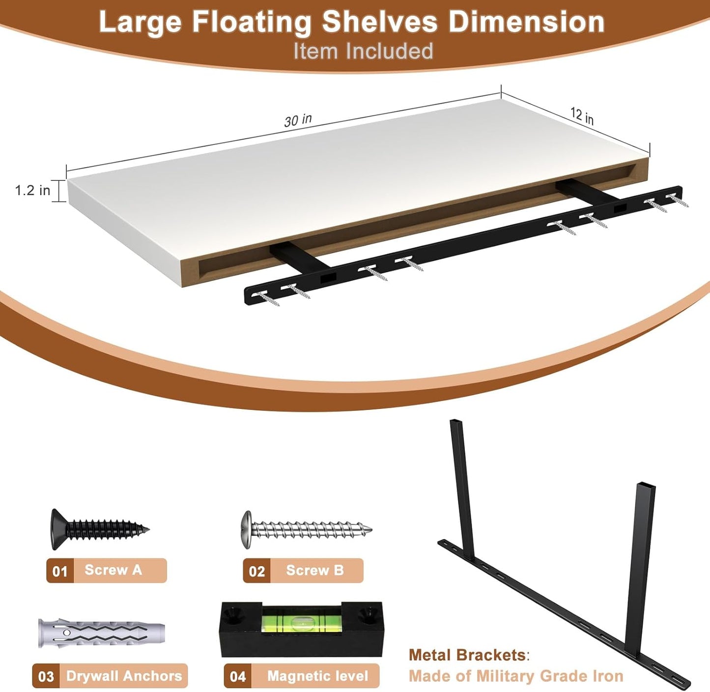 12 Inch Deep Floating Shelves for Wall 2 Pack White Floating Shelves Large Storage Space Wall Mount Shelf for Living Room Kitchen Bathroom 30" W x 12" D x 1.2" White