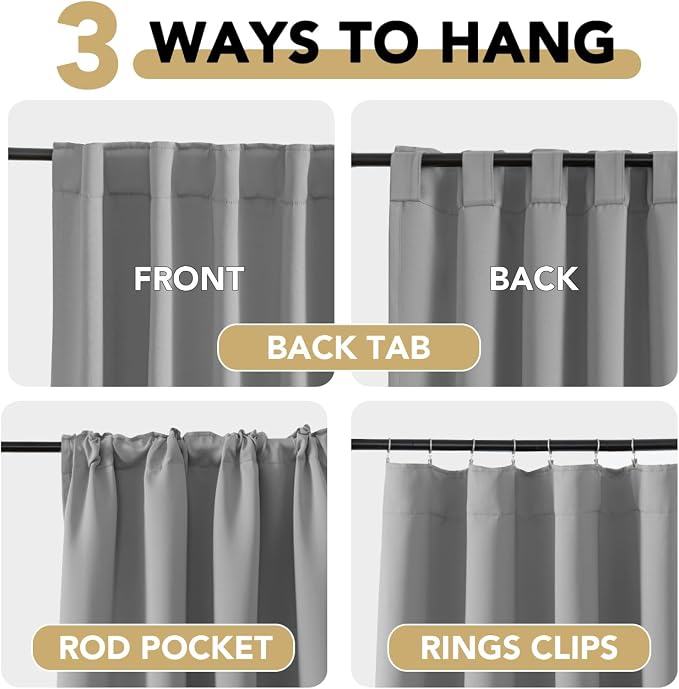 H.VERSAILTEX Blackout Curtains Thermal Insulated Window Treatment Panels Room Darkening Blackout Drapes for Living Room Back Tab/Rod Pocket Bedroom Draperies, 52 x 72 Inch, Grey, 2 Panels