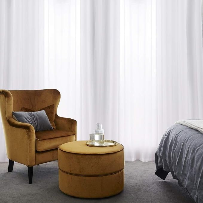 MIULEE 2 Panels White Semi Sheer Window Curtains 72 Inches Long Elegant Decoration Grommet Top Window Voile Drapes/Treatment Linen Textured Panels for Bedroom Living Room (54X72 Inches)
