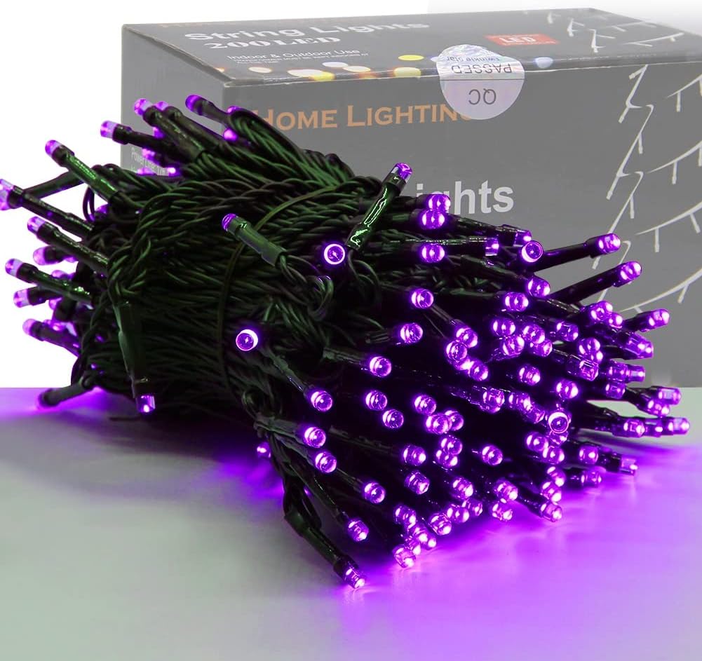 HOME LIGHTING 66ft Halloween Decorative Mini Lights, 200 LED Green Wire Fairy Starry String Lights Plug in, 8 Lighting Modes, for Indoor Outdoor Xmas Tree Wedding Party Decoration (Purple)