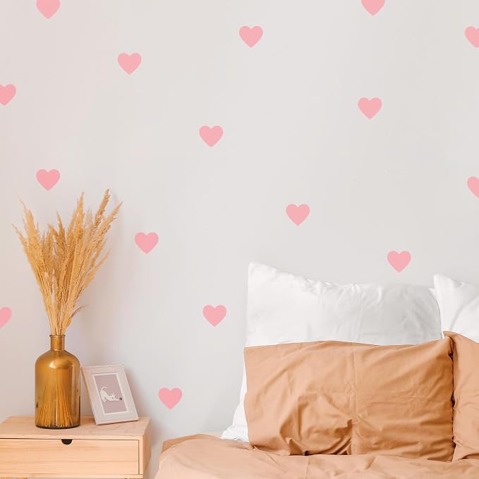 Removable Wall Decals for Kids Room – Peel and Stick Wall Stickers for Girls & Boys Bedroom, Playroom & Nursery – Easy to Apply Wall Decor - Pink Hearts