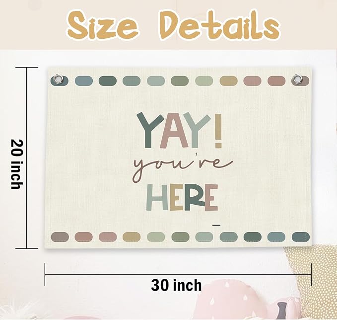 RTXLEZM Welcome Black to School Sign, Yay You're Here Canvas Banner | Boho Classroom Decor Wall Hanging for Kids Toddler Boys Girls Nursery Room Bedroom Playroom Decor, 20x30 Inch